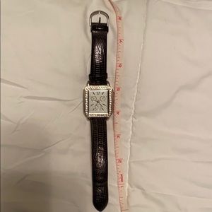🔥Black leather strap jeweled square face watch